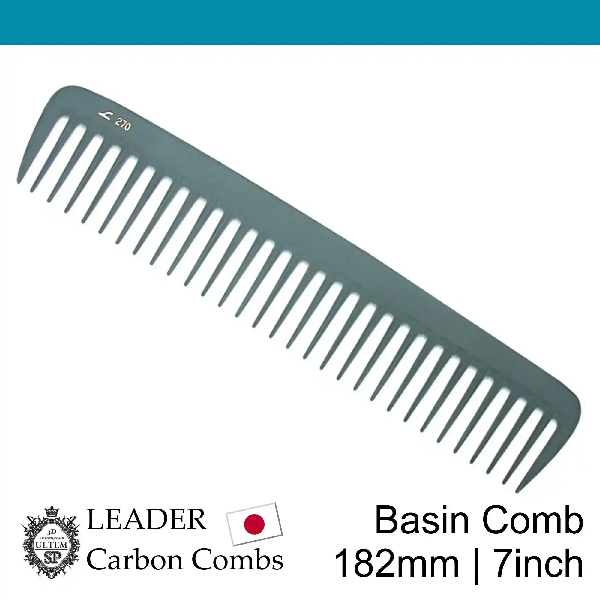 Leader Carbon #270 Wide Teeth Rake Comb 7"