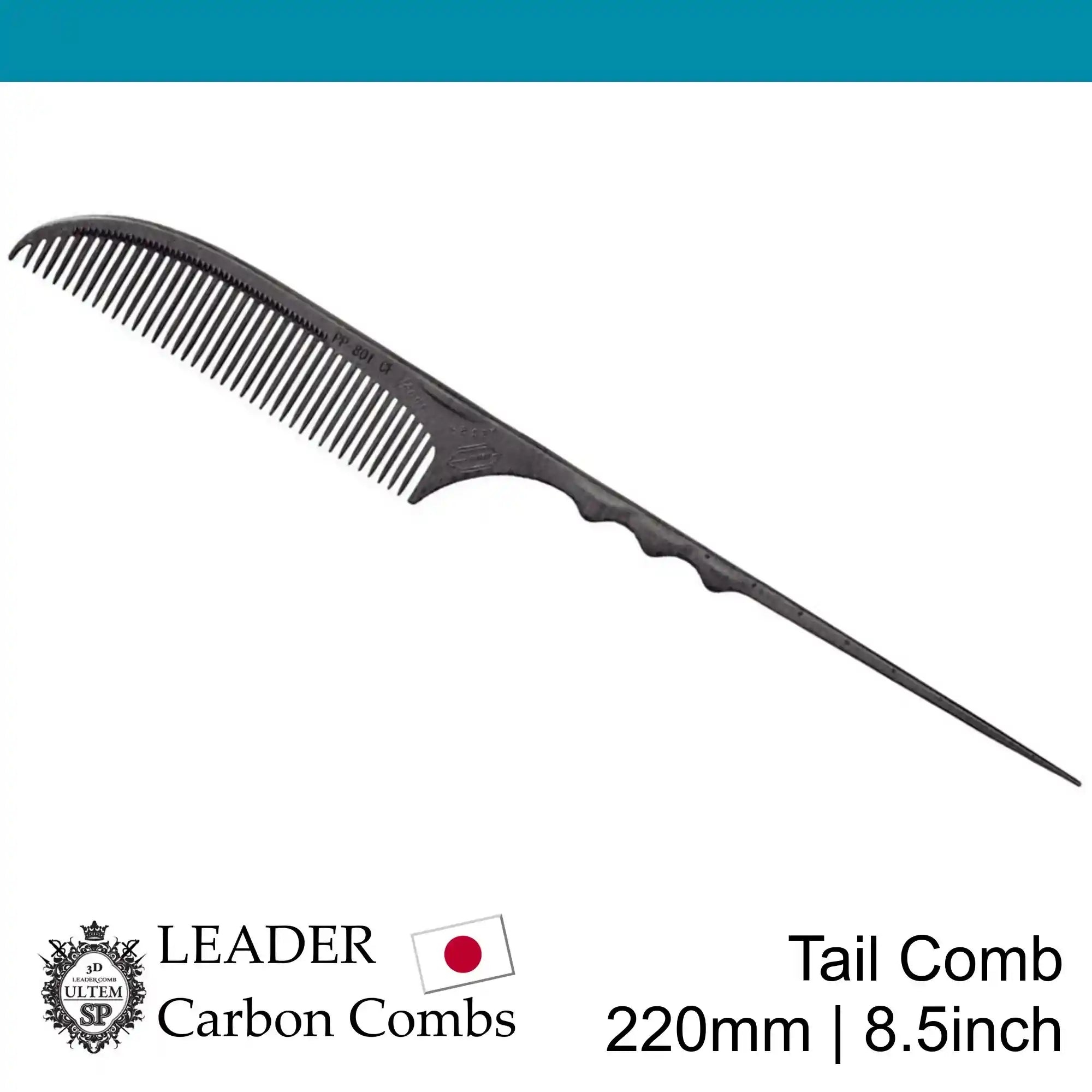 Leader Carbon #801 Curved Ridge Tail Comb 8½"