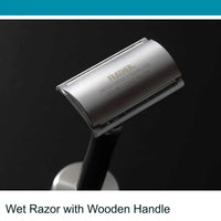 Feather Wet Shaving Razor Wood Handle  with Stand (Gift Set)