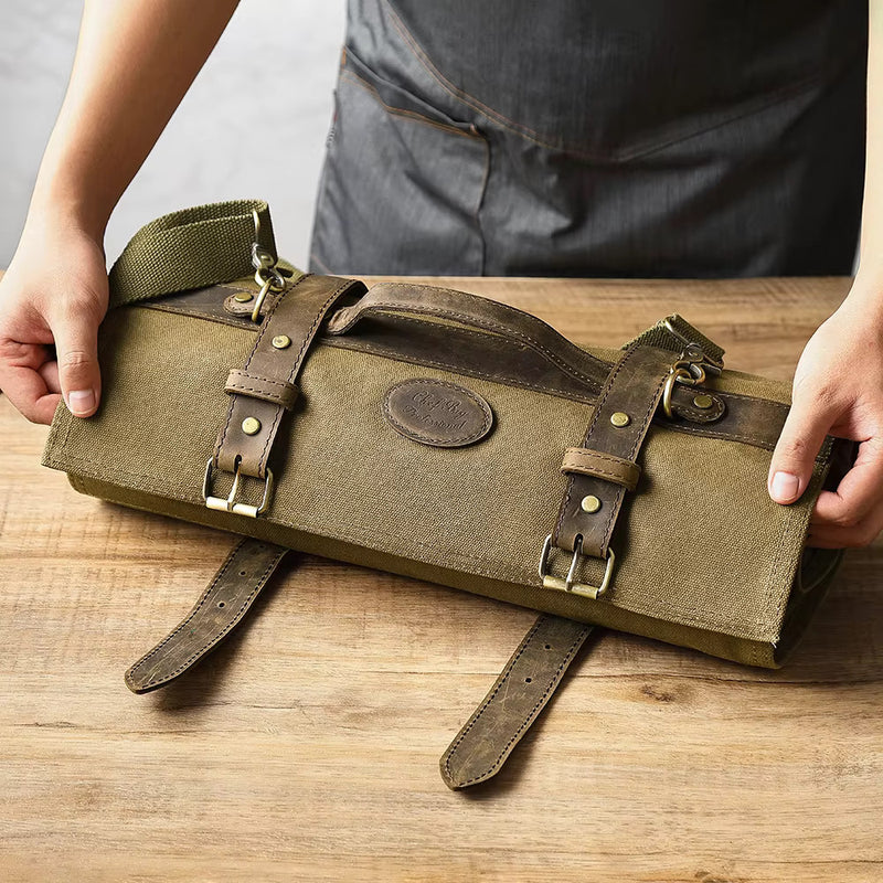 Chef Knife Bag (12 pockets) Oil Wax Canvas