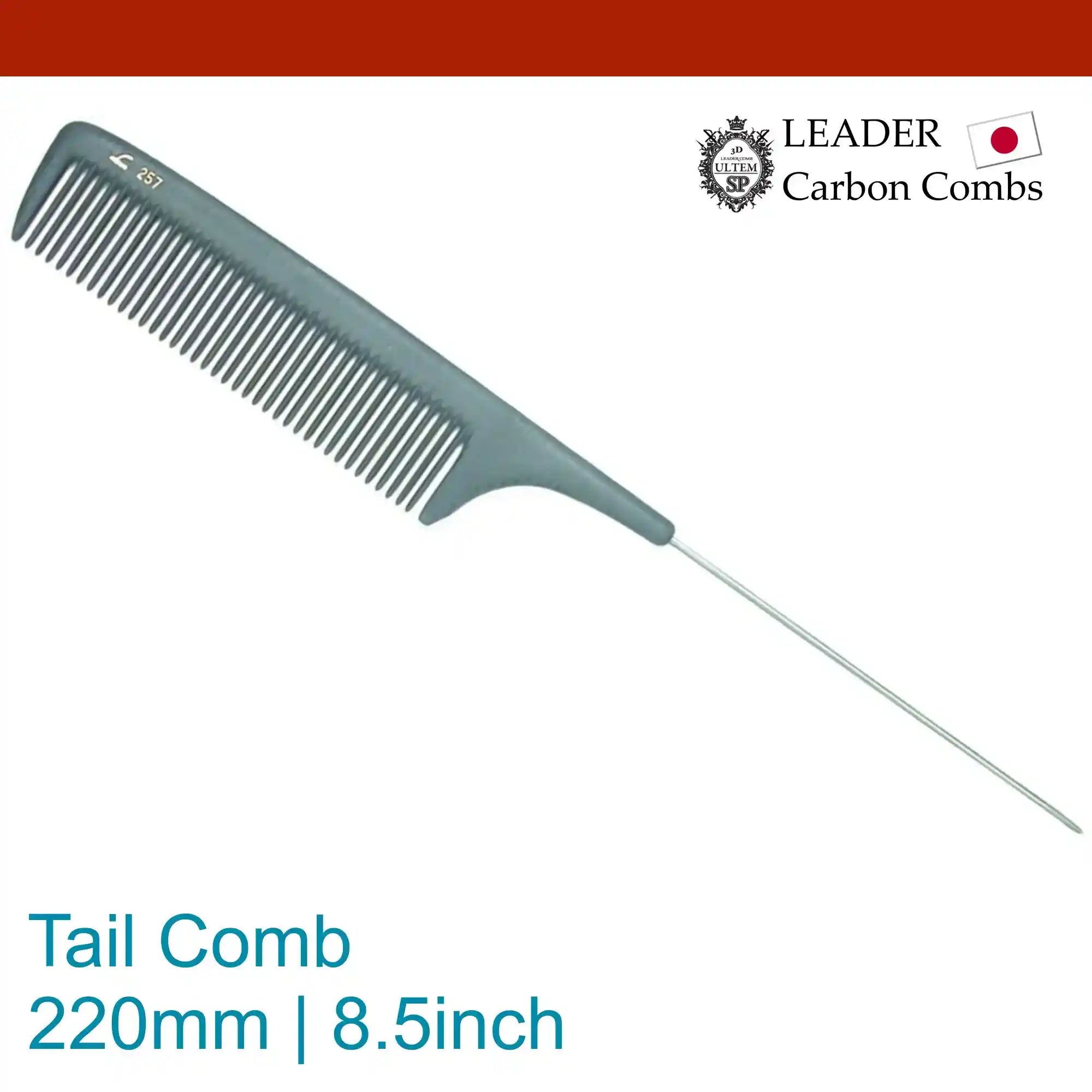 Leader Carbon #257 Metal Tail Comb 8½"