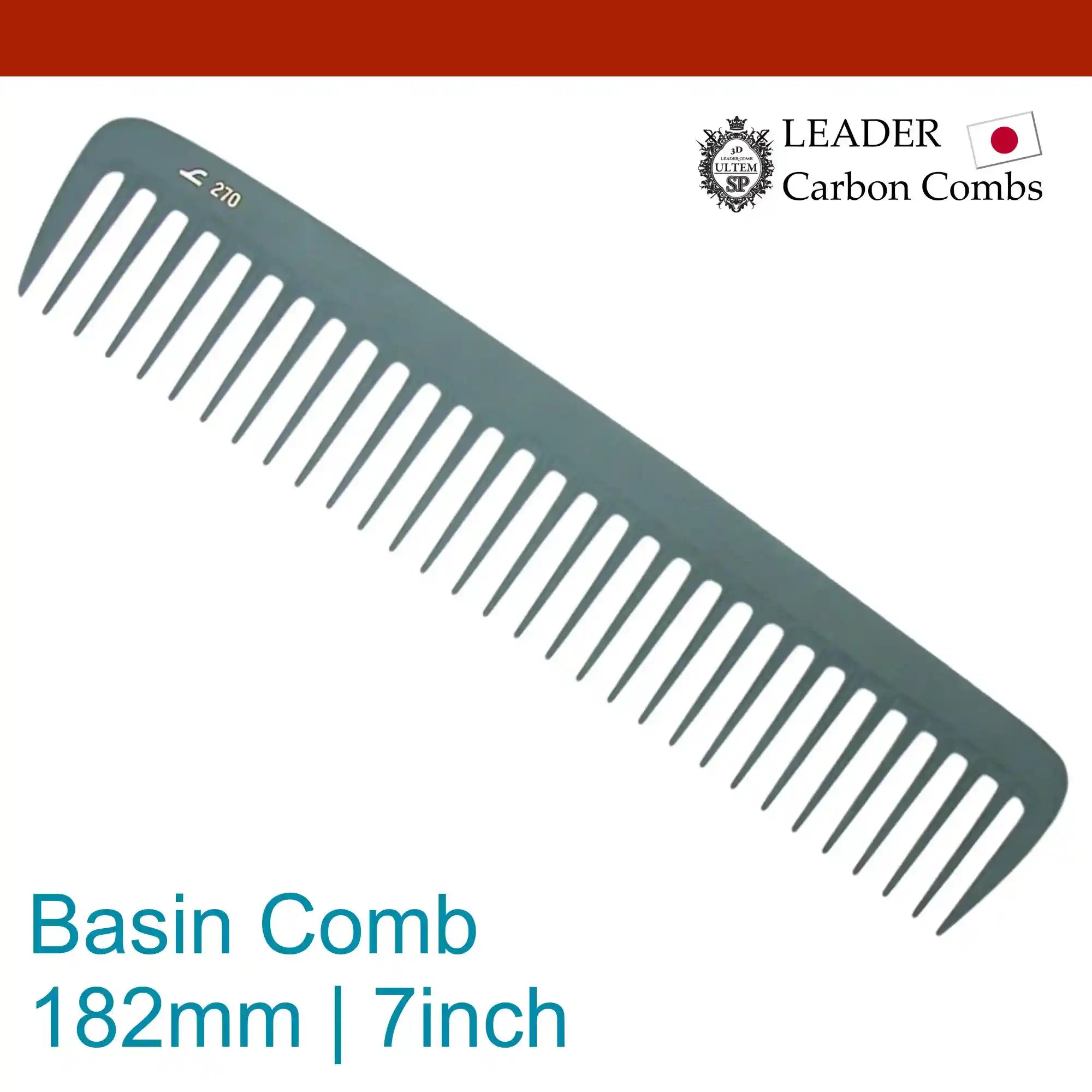 Leader Carbon #270 Wide Teeth Rake Comb 7"